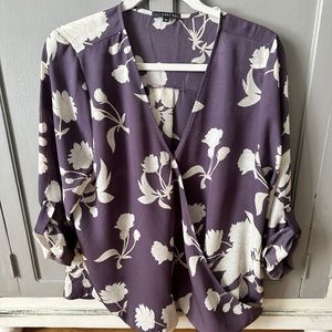 Lilac Floral Surplice Neckline Blouse